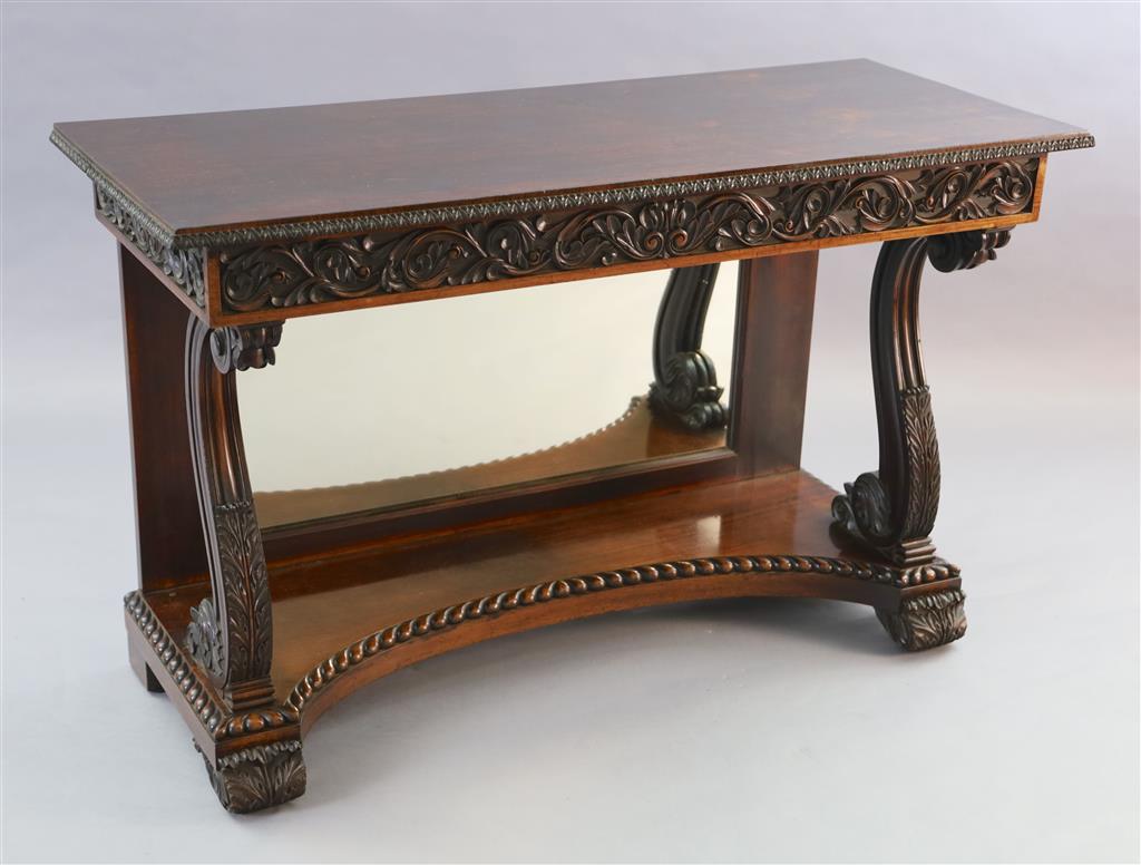 An early 19th century Anglo Indian padouk wood console table, W.4ft 2in. D.1ft 8.5in H.2ft 7.5in.